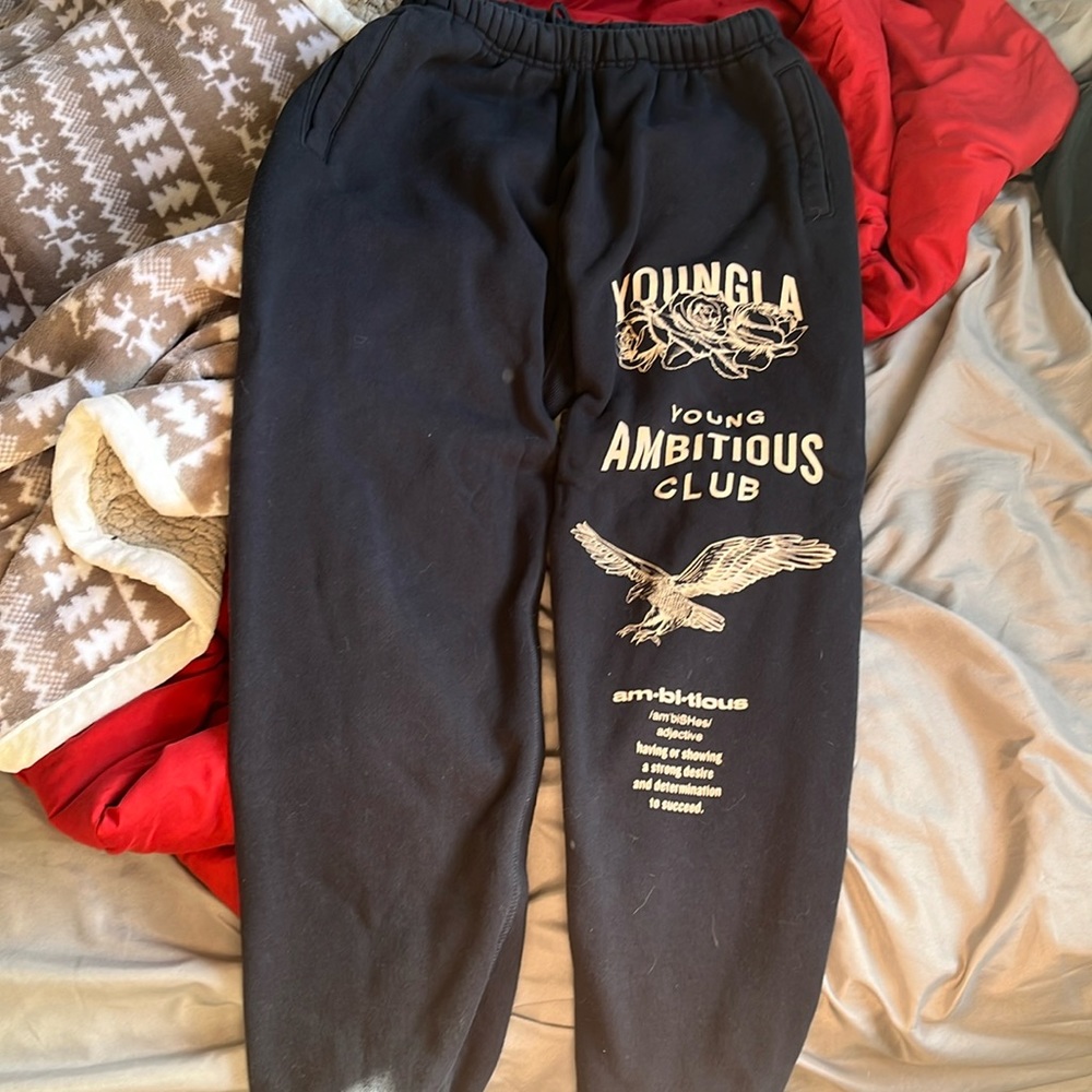 YoungLA Black Sweatpants with Cream Print